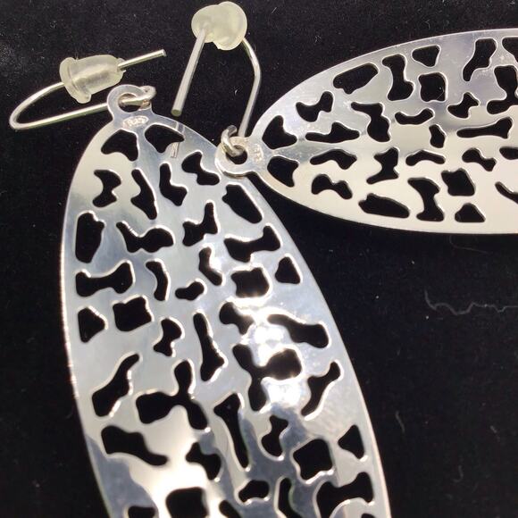 Sterling Silver Oval Cutout Dangle Earrings Hook 5.3g Modern Abstract Design - Picture 15 of 15